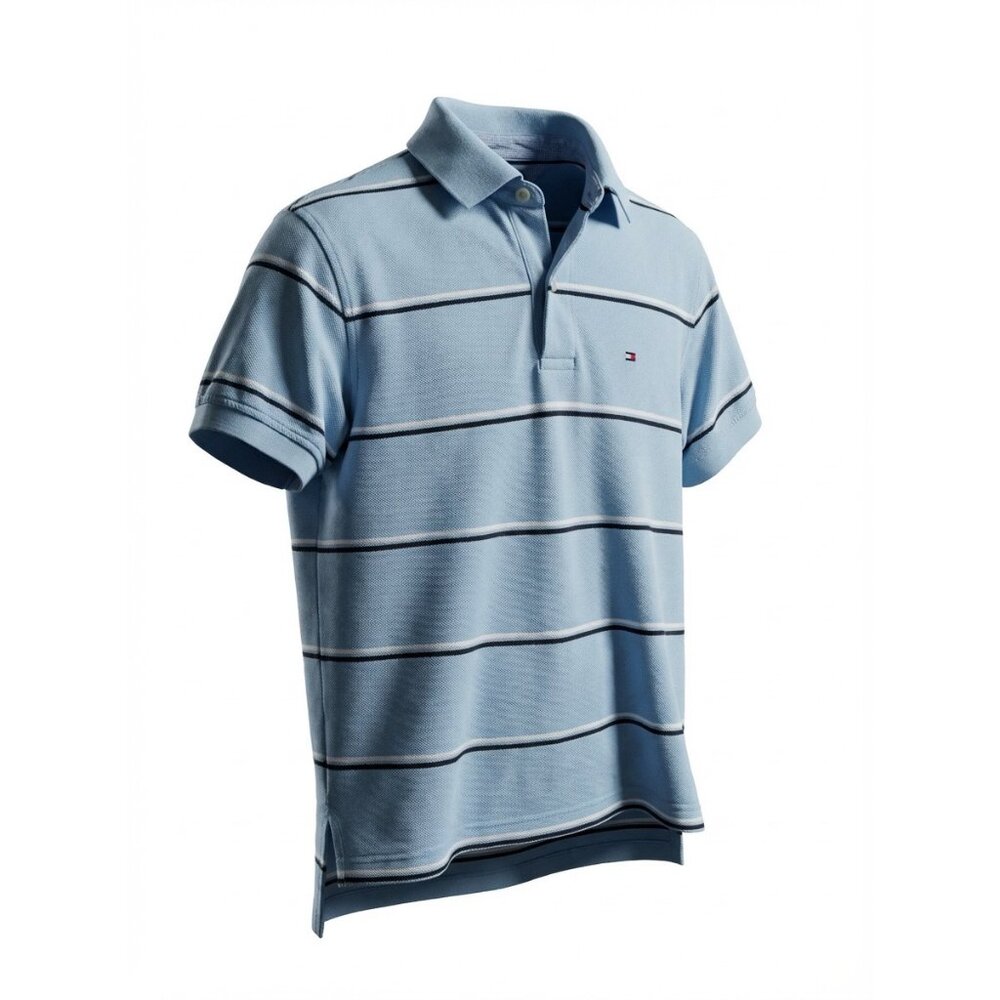 Tommy Hilfiger XS Blue Striped Polo Shirt Short Sleeve Casual Wear‎ Made In Hong